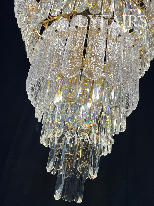 Lámpara de araña de cristal dorado de lujo de múltiples capas de gran tamaño para vestíbulo/pasillo/entrada grande