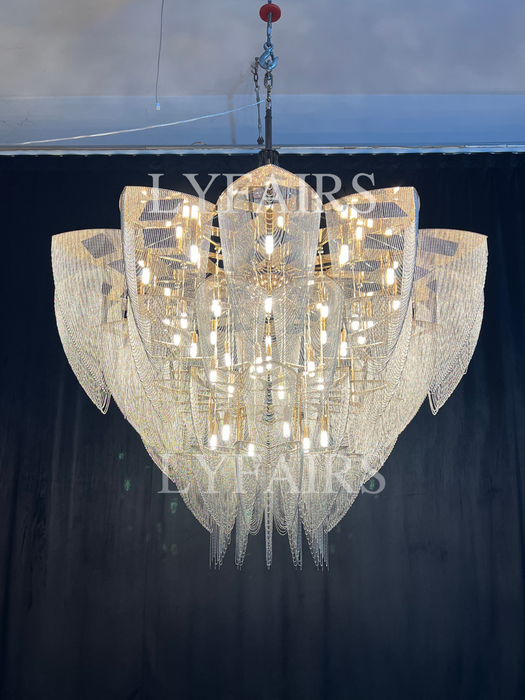 Lampadario a sospensione con nappa a catena in alluminio postmoderno di grandi dimensioni per ampio soggiorno/scala/villa