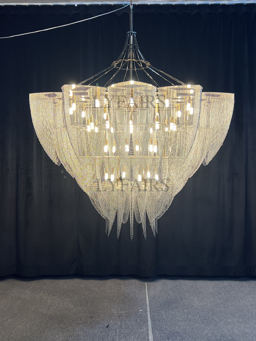 Lampadario a sospensione con nappa a catena in alluminio postmoderno di grandi dimensioni per ampio soggiorno/scala/villa