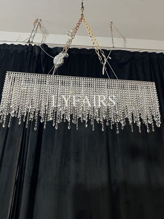 Rectangle Tassel Crystal Chandelier for Dining Room Kitchen Island