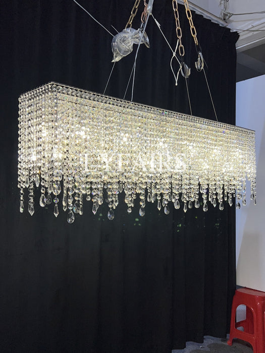 Rectangle Tassel Crystal Chandelier for Dining Room Kitchen Island
