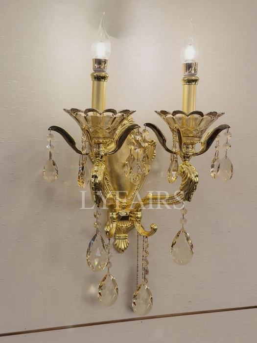Royal Baroque Revival Vintage Wall Lamp with Waterfall Crystal