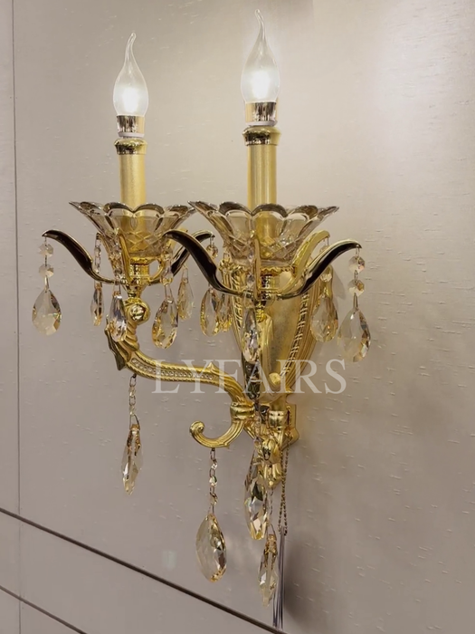 Royal Baroque Revival Vintage Wall Lamp with Waterfall Crystal