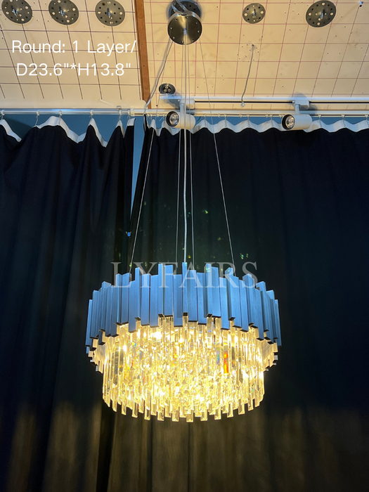 Lampadario di cristallo moderno rotondo dorato