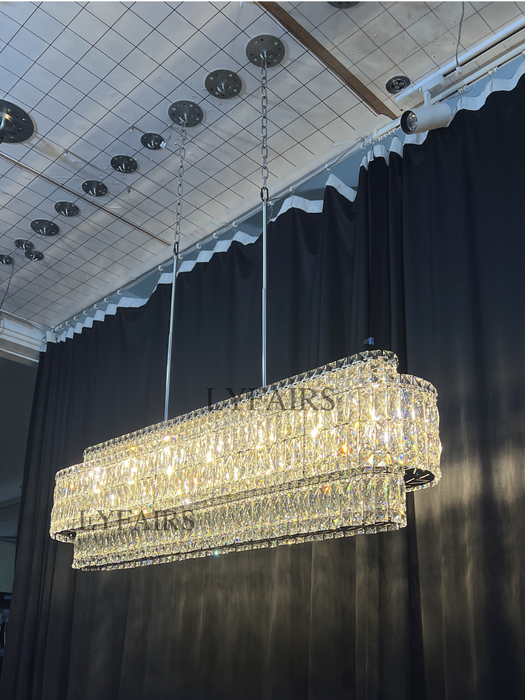 Stunning Modern Rectangle Ceiling Light Crystal Chandelier for Dining Table/Coffee Table/Living Room/Bedroom