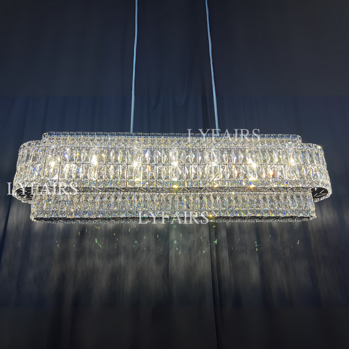 Stunning Modern Rectangle Ceiling Light Crystal Chandelier for Dining Table/Coffee Table/Living Room/Bedroom
