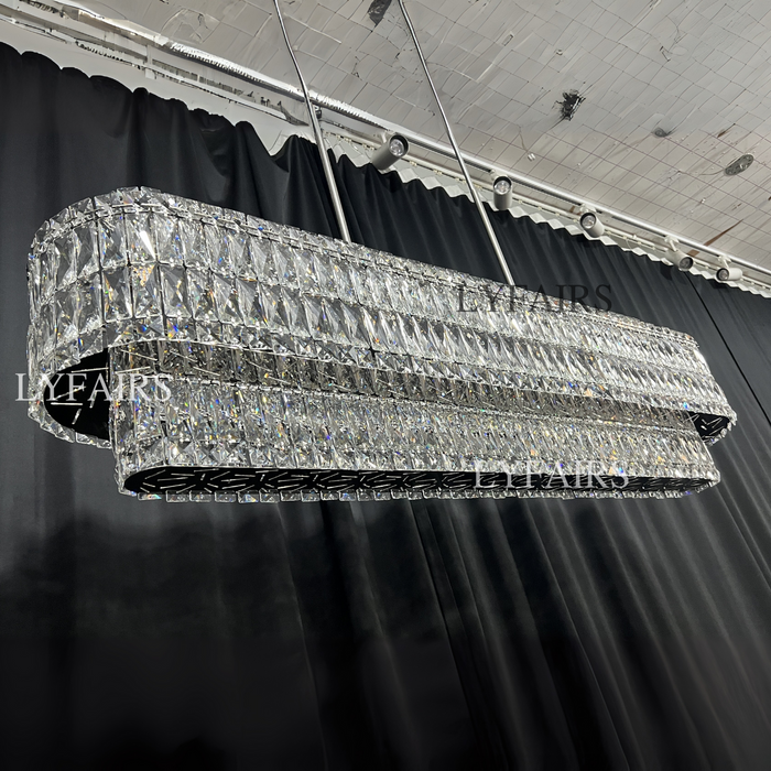 Stunning Modern Rectangle Ceiling Light Crystal Chandelier for Dining Table/Coffee Table/Living Room/Bedroom