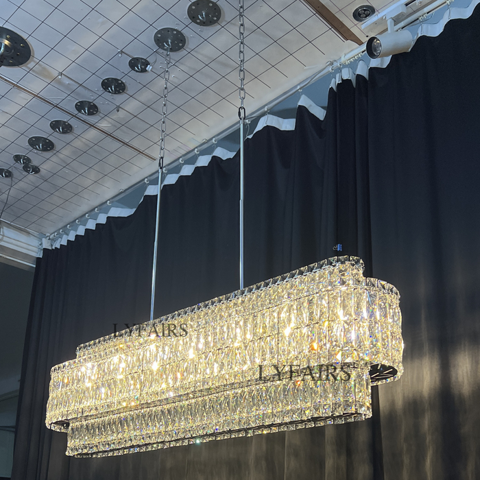 Stunning Modern Rectangle Ceiling Light Crystal Chandelier for Dining Table/Coffee Table/Living Room/Bedroom