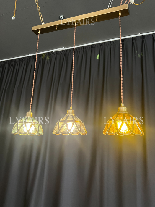 Tiffany Vintage Brass and Stained Glass Irregular Lattice Pendant Chandeliers for Dining/Bedsid/Bar
