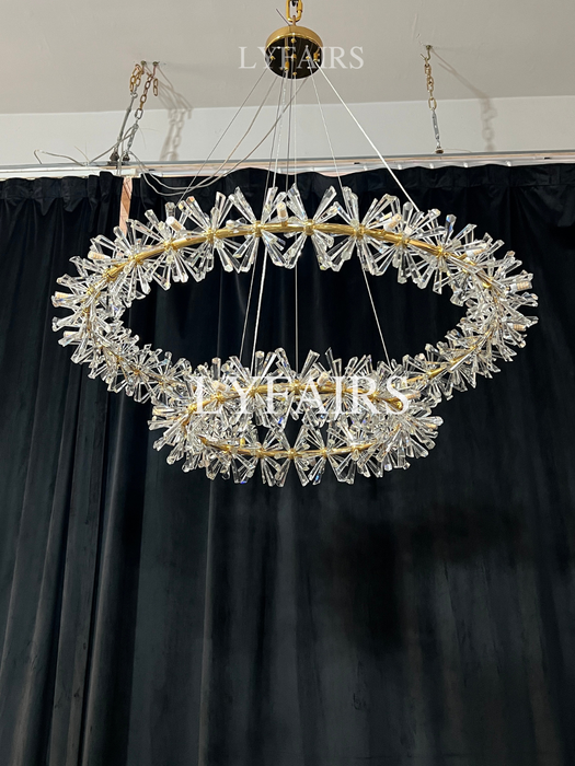 Lampadario in cristallo di ghiaccio congelato a 2 ruote per sala da pranzo 