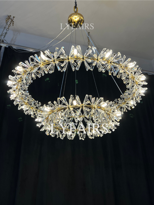 Lampadario in cristallo di ghiaccio congelato a 2 ruote per sala da pranzo 