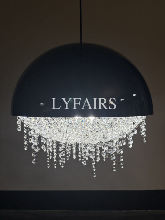 White/ Black Stainless Steel Lamp Shade Pendant Light Decorative Crystal Chandelier For Living/ Dining Room