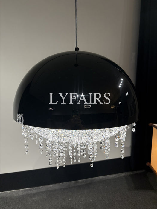 White/ Black Stainless Steel Lamp Shade Pendant Light Decorative Crystal Chandelier For Living/ Dining Room