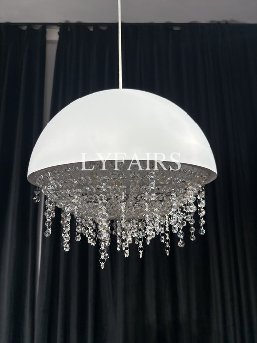 White/ Black Stainless Steel Lamp Shade Pendant Light Decorative Crystal Chandelier For Living/ Dining Room