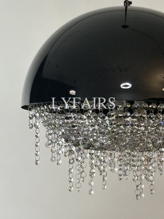 White/ Black Stainless Steel Lamp Shade Pendant Light Decorative Crystal Chandelier For Living/ Dining Room