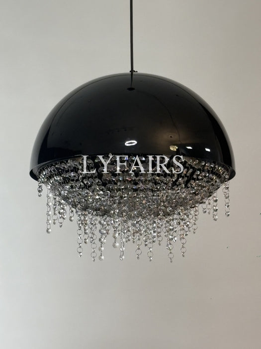 White/ Black Stainless Steel Lamp Shade Pendant Light Decorative Crystal Chandelier For Living/ Dining Room