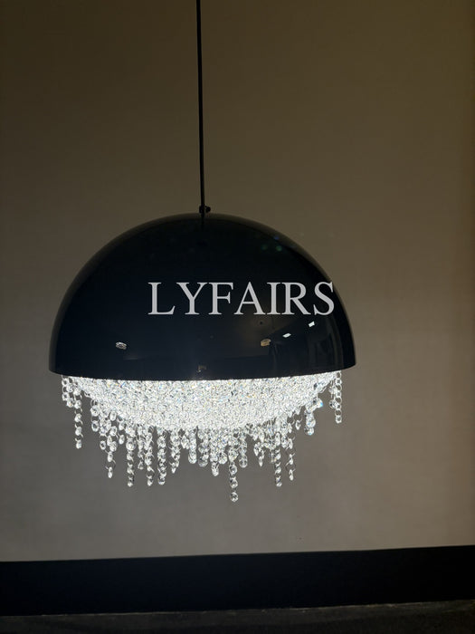 White/ Black Stainless Steel Lamp Shade Pendant Light Decorative Crystal Chandelier For Living/ Dining Room