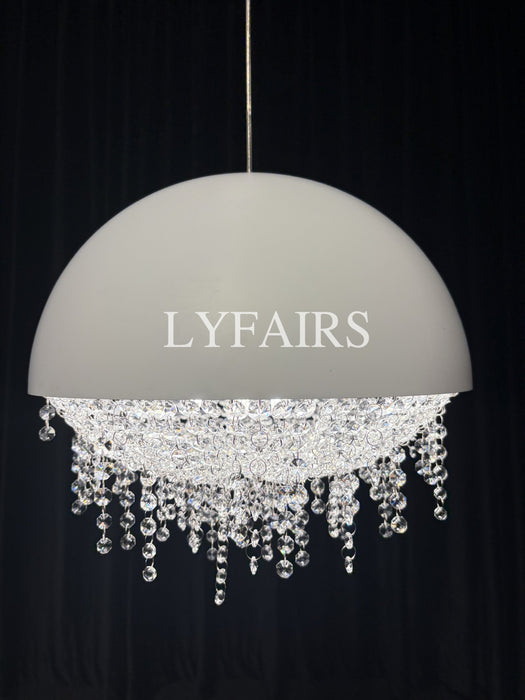 White/ Black Stainless Steel Lamp Shade Pendant Light Decorative Crystal Chandelier For Living/ Dining Room