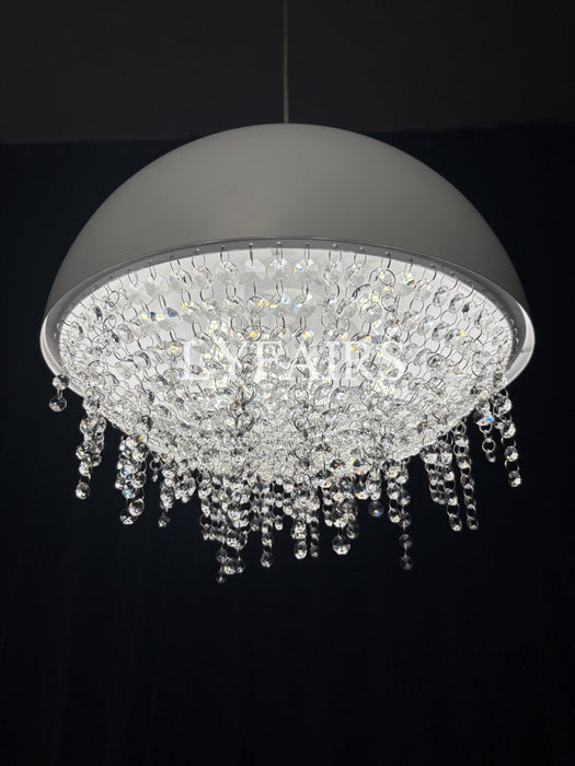 White/ Black Stainless Steel Lamp Shade Pendant Light Decorative Crystal Chandelier For Living/ Dining Room