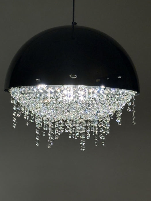 White/ Black Stainless Steel Lamp Shade Pendant Light Decorative Crystal Chandelier For Living/ Dining Room