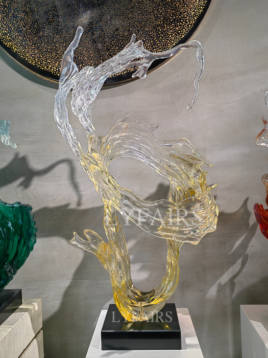 Abstract Twisting Wave Resin Sculpture with Amber Gradient