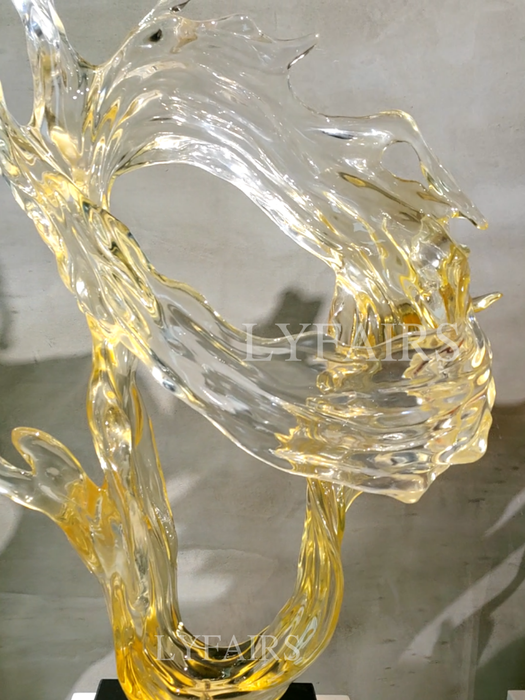 Abstract Twisting Wave Resin Sculpture with Amber Gradient