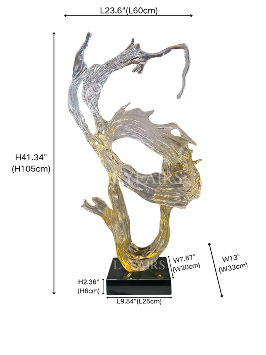 Abstract Twisting Wave Resin Sculpture with Amber Gradient