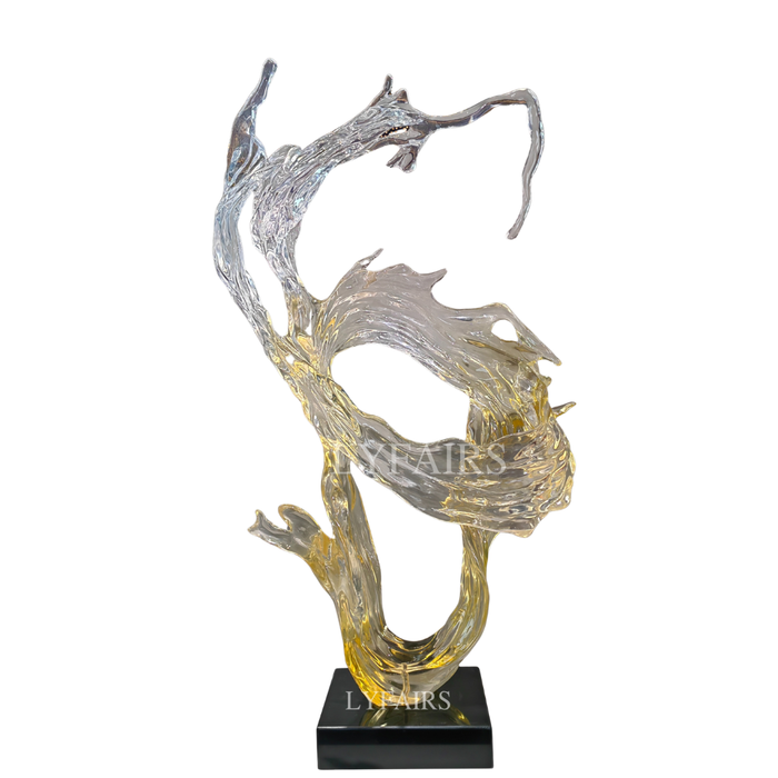 Abstract Twisting Wave Resin Sculpture with Amber Gradient
