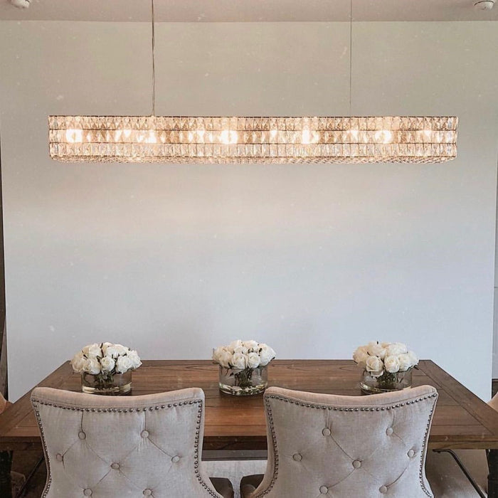 Lampadario a sospensione in cristallo cubico rettangolare decorativo per sala da pranzo Lampada a sospensione di lusso con finitura oro