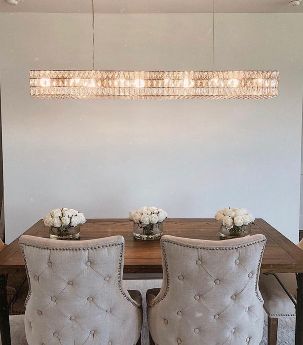 Lampadario a sospensione in cristallo cubico rettangolare decorativo per sala da pranzo Lampada a sospensione di lusso con finitura oro