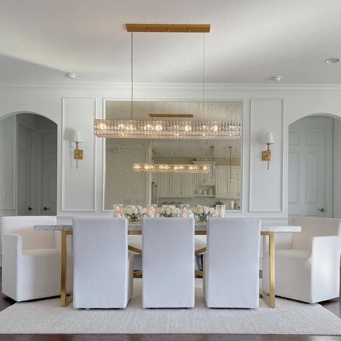 Lampadario a sospensione in cristallo cubico rettangolare decorativo per sala da pranzo Lampada a sospensione di lusso con finitura oro