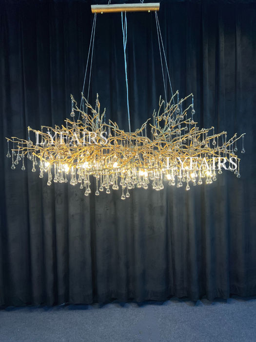 New Style Extra Large Brass Branch Chandelier Light Crystal Drops Pendant Lamp For Living/ Dining Room