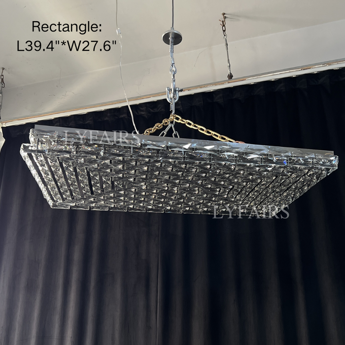 Lámpara de araña de cristal de montaje empotrado con luz rectangular de lujo extra grande para sala de estar/dormitorio