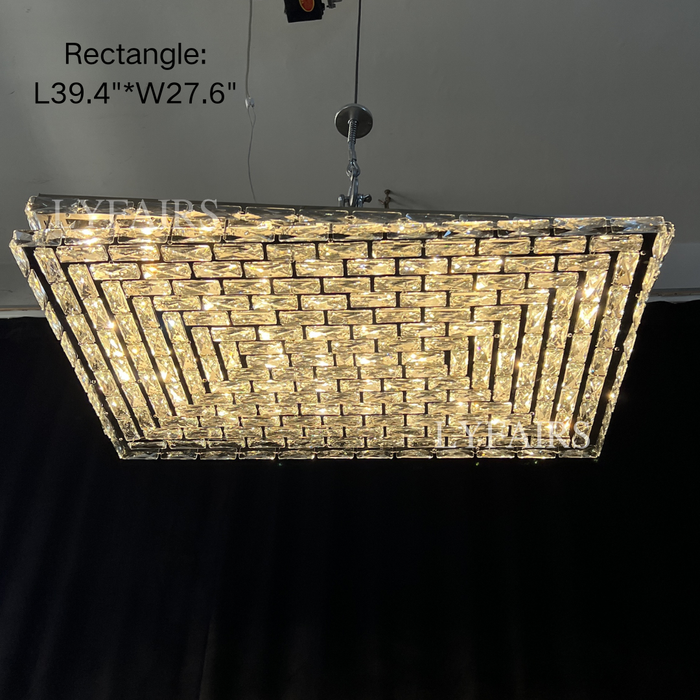 Lámpara de araña de cristal de montaje empotrado con luz rectangular de lujo extra grande para sala de estar/dormitorio