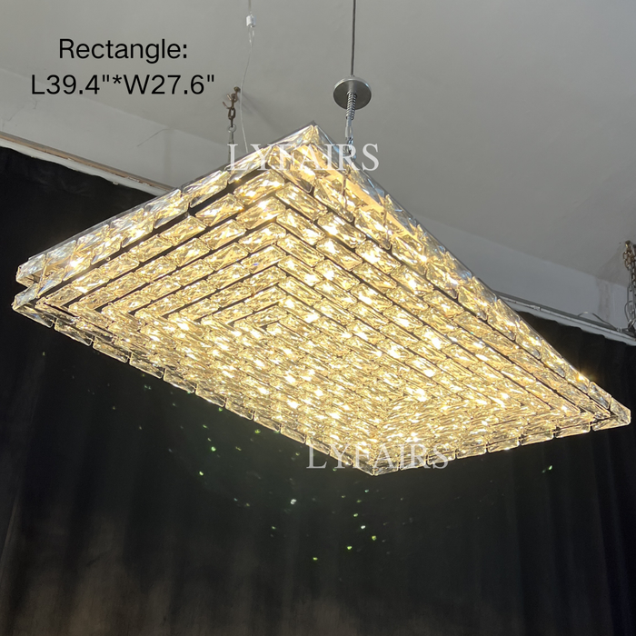 Lámpara de araña de cristal de montaje empotrado con luz rectangular de lujo extra grande para sala de estar/dormitorio