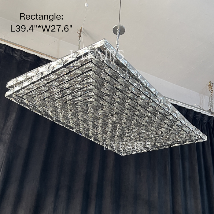 Lámpara de araña de cristal de montaje empotrado con luz rectangular de lujo extra grande para sala de estar/dormitorio