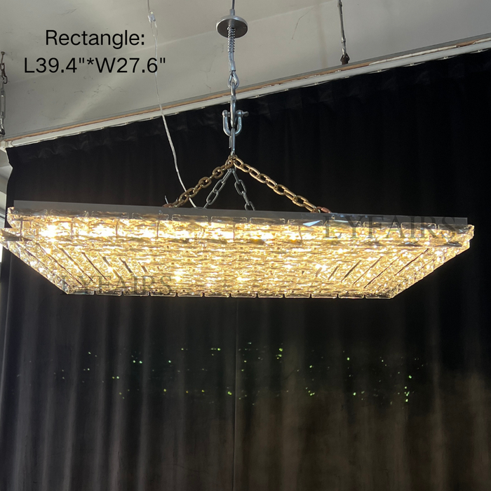 Lámpara de araña de cristal de montaje empotrado con luz rectangular de lujo extra grande para sala de estar/dormitorio