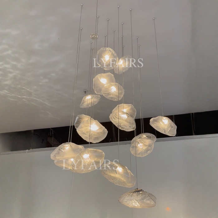 Lámpara decorativa de nube de cristal minimalista nórdica extragrande para escaleras/sala de estar/sala de techo alto