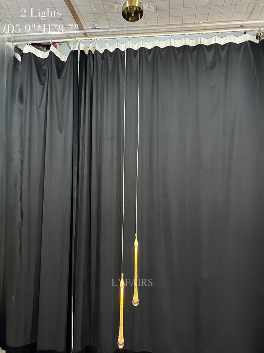 Foyer Glass Drops Pendant Chandelier Spiral Staircase High Ceiling Light Fixture In Gold Finish