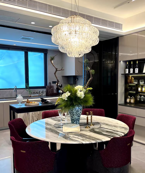 Italian Light Luxury Round Glass Chandelier for Low Ceiling