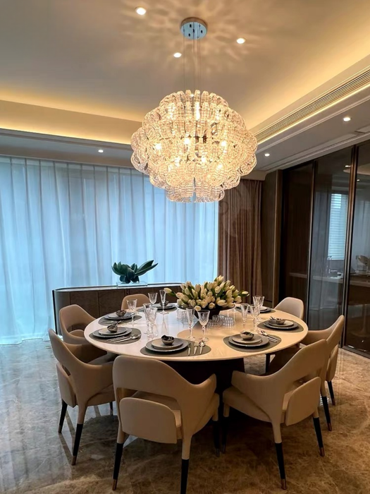 Italian Light Luxury Round Glass Chandelier for Low Ceiling