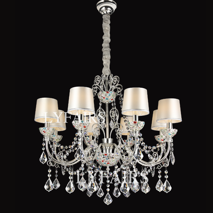Luxury Candle Light Colorful Crystal Chandelier in Silver Finish