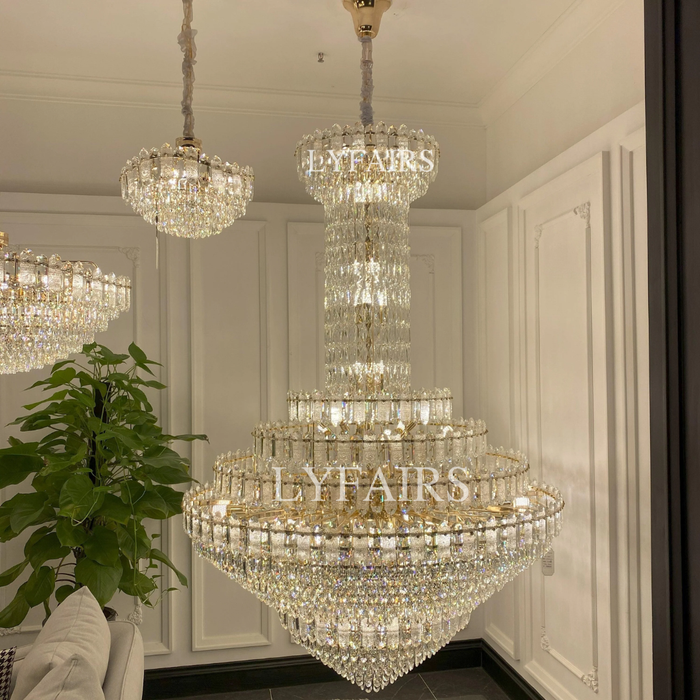 Luxury Extra Large Multi-tiered Funnel Clear Crystal Chandelier for Staircase/Foyer/Living Room