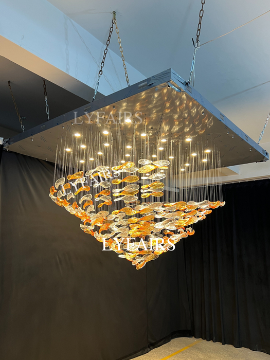 Luxury High-End Glass Leaves Floating Chandelier for Hotel/Villa/Living Room