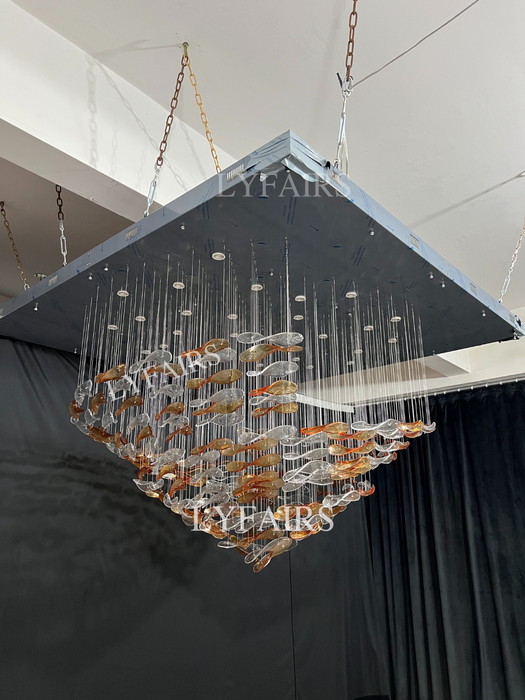 Luxury High-End Glass Leaves Floating Chandelier for Hotel/Villa/Living Room