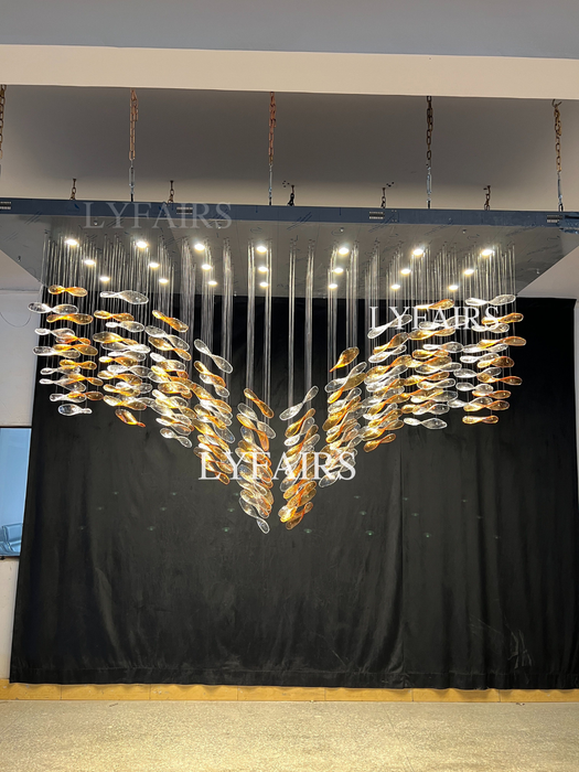 Luxury High-End Glass Leaves Floating Chandelier for Hotel/Villa/Living Room