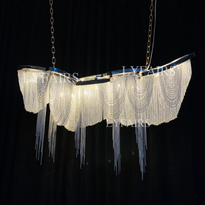 Luxury Tassel Linear Art Chandelier Italian Gold/Sliver Ceiling Dining Table Light Fixture
