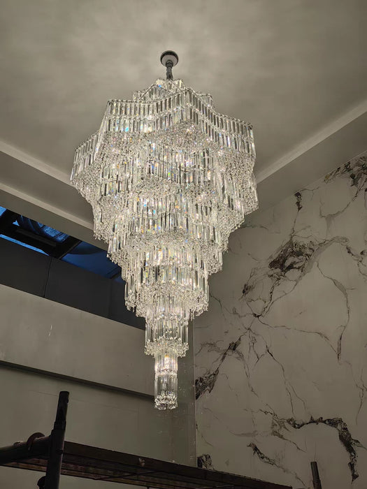 Lampadario di cristallo a più livelli di lusso extra large Plaza per hall di hotel / foyer a 2 piani / soggiorno con soffitto alto