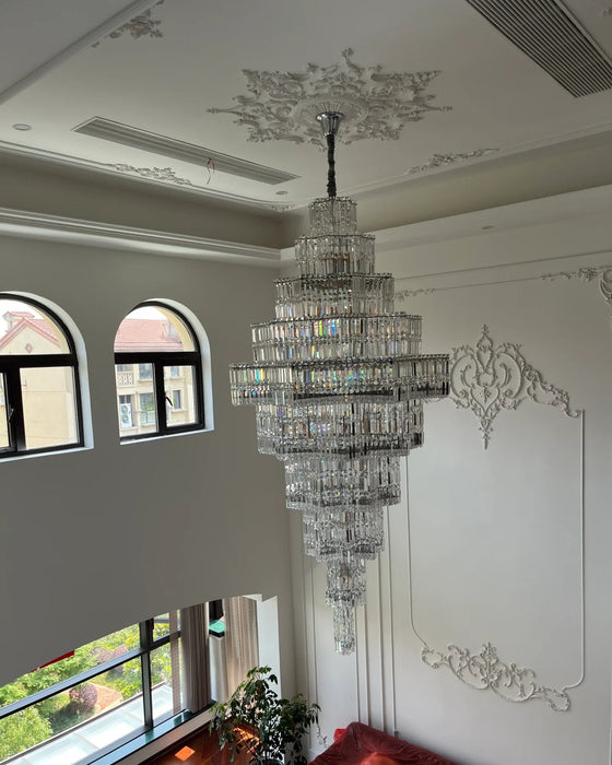 Lampadario di cristallo a più livelli di lusso extra large Plaza per hall di hotel / foyer a 2 piani / soggiorno con soffitto alto