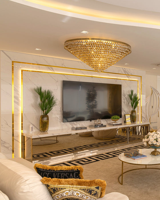 Luxury Flush Mounted Funnel Crystal Chandelier for Low Ceiling